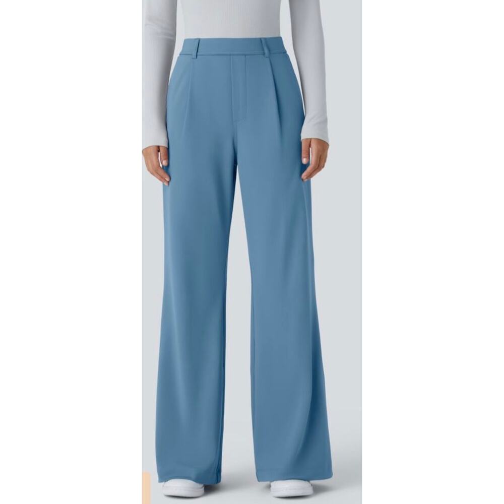Halara Flex DayStretch High Waisted Pocket Work Flare Pants Light Azure XSP New